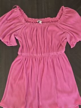 She + Sky Bright Pink Off-Shoulder Smocked Waist Dress